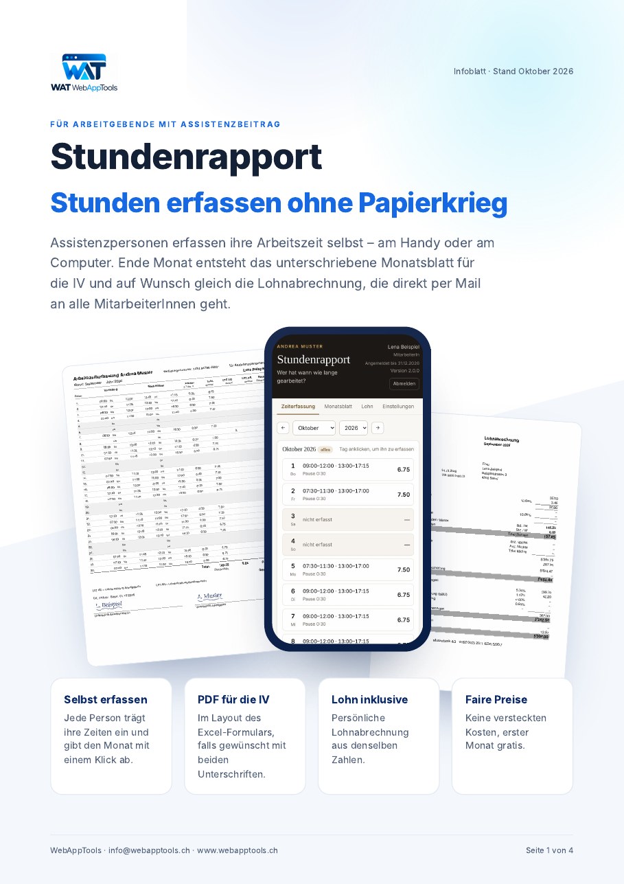 Titelseite des Infoblatts Stundenrapport